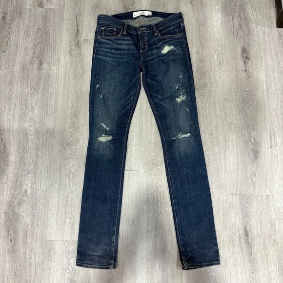 Abercrombie & Fitch Jeans Women's 6L W28 L35 Blue Distressed Skinny Denim - Picture 1 of 6
